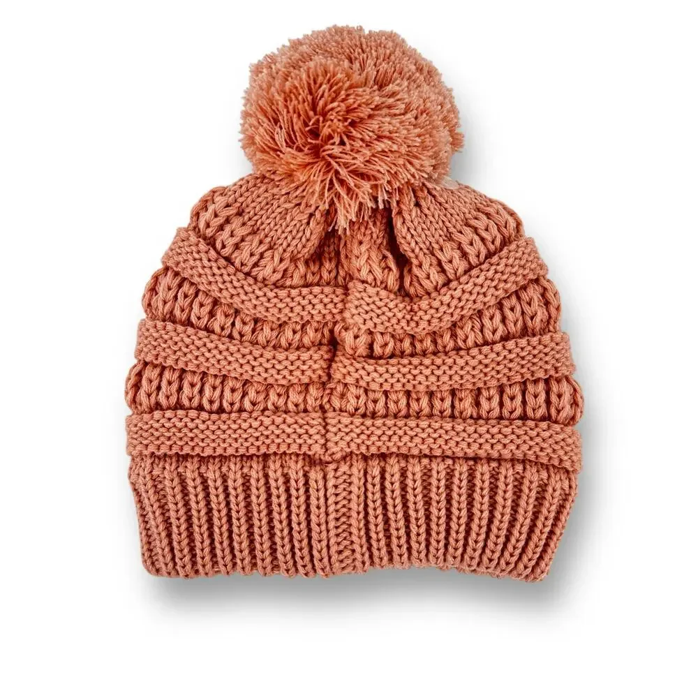 C.C. Kids Indie Pink Solid Knit Pom Knit Sweater Beanie Cap Hat Girls